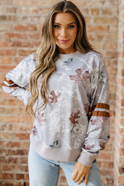 Camo Varsity Stripe Dropped Shoulder Sweatshirt