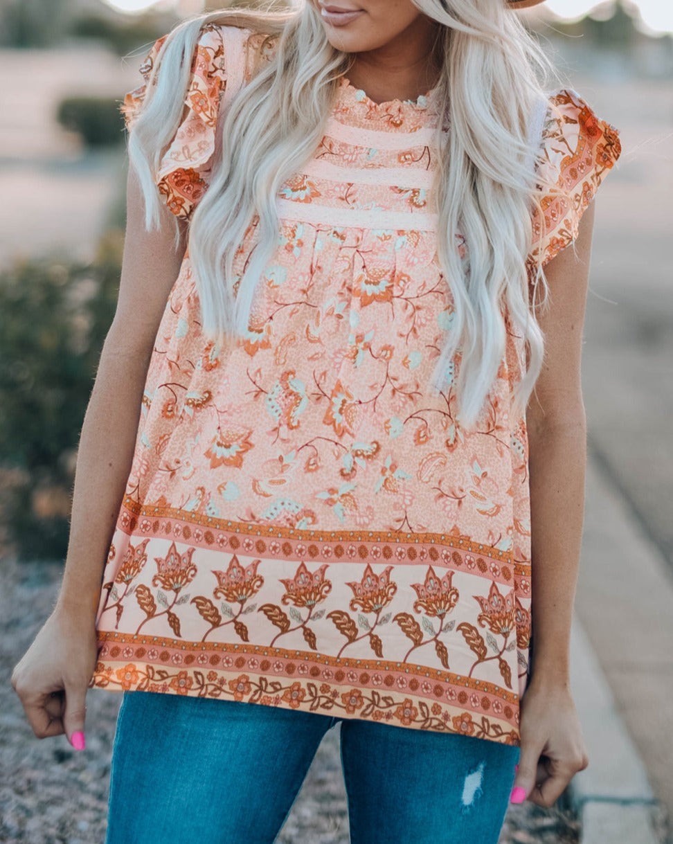 Floral Frilled Short Sleeve Top