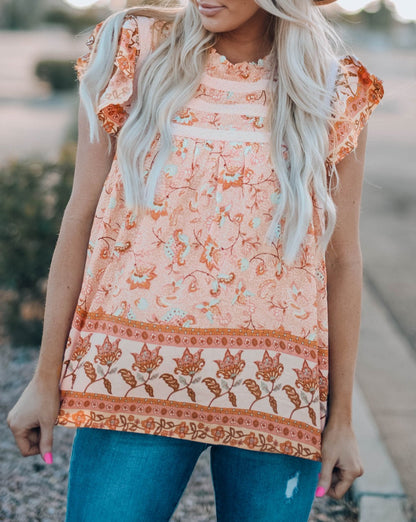 Floral Frilled Short Sleeve Top