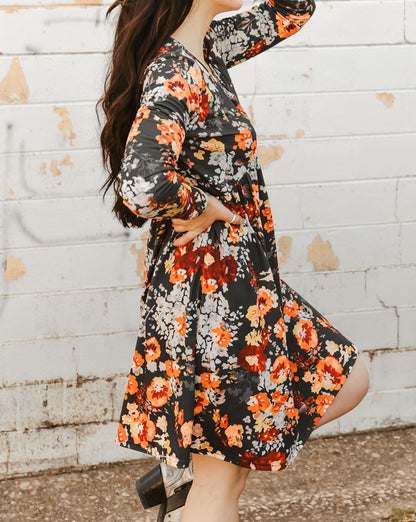 Floral Long Sleeve Babydoll Dress