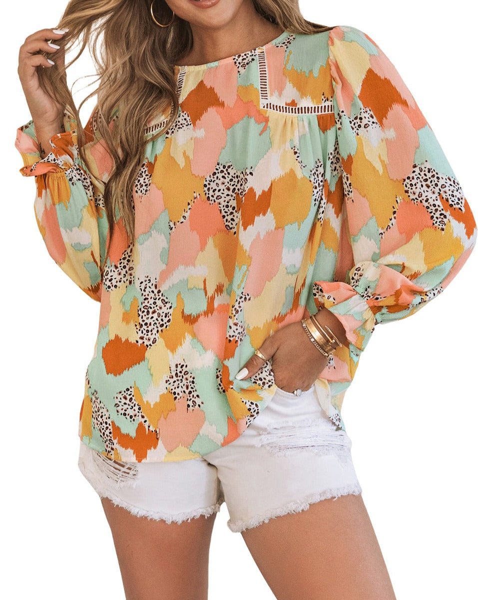 Abstract Leopard Long Sleeve Blouse