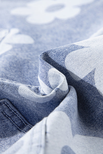 Plus Size Floral High Waist Denim Shorts