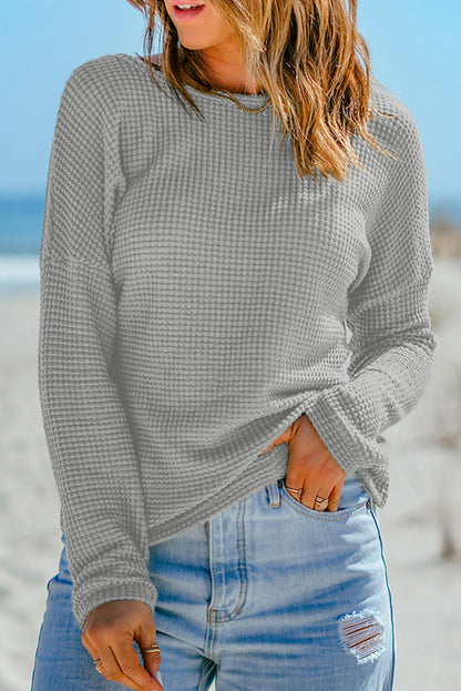 Waffle Knit Long Sleeve Top