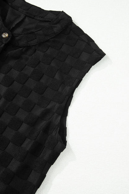 Checker Textured Sleeveless Wide Leg Jumpsuit
