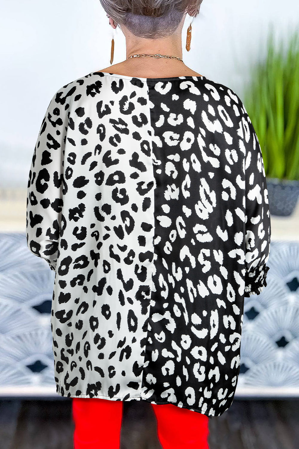 Leopard Colorblock Short Sleeve Blouse Plus Size