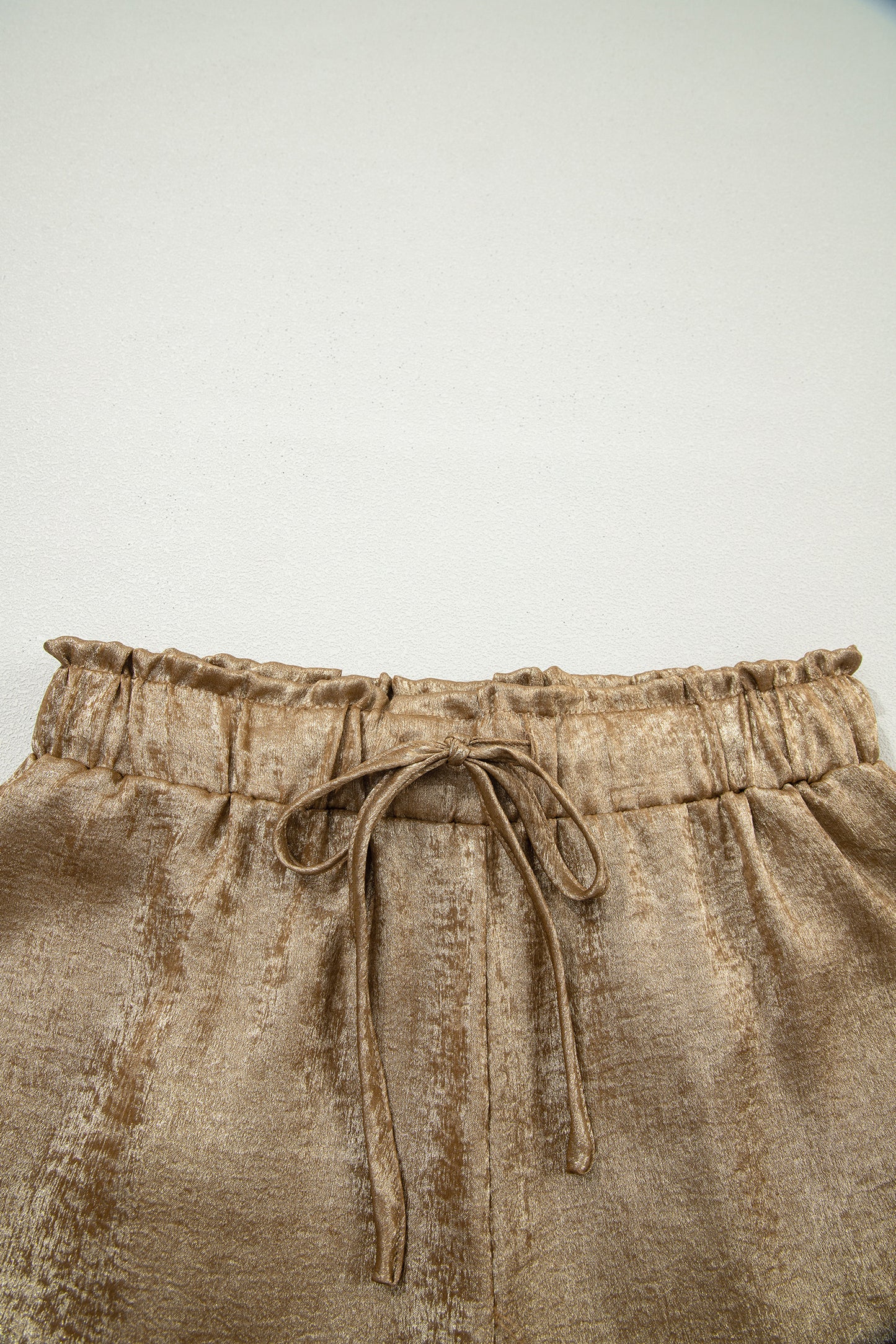 Metallic Tie Elastic Waist Cuffed Hem Shorts
