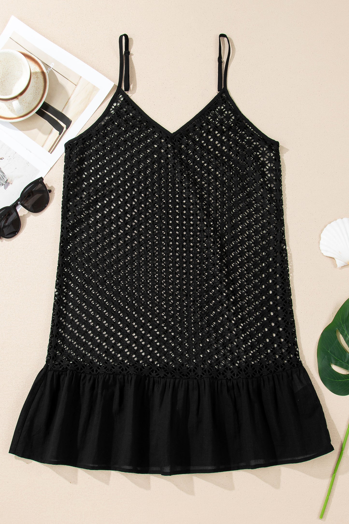 Crochet Patchwork Ruffle Hem Beach Cover-Up