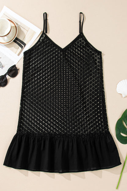 Crochet Patchwork Ruffle Hem Beach Cover-Up