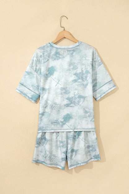 Camo Short Sleeve Top & Elastic Waist Shorts Set