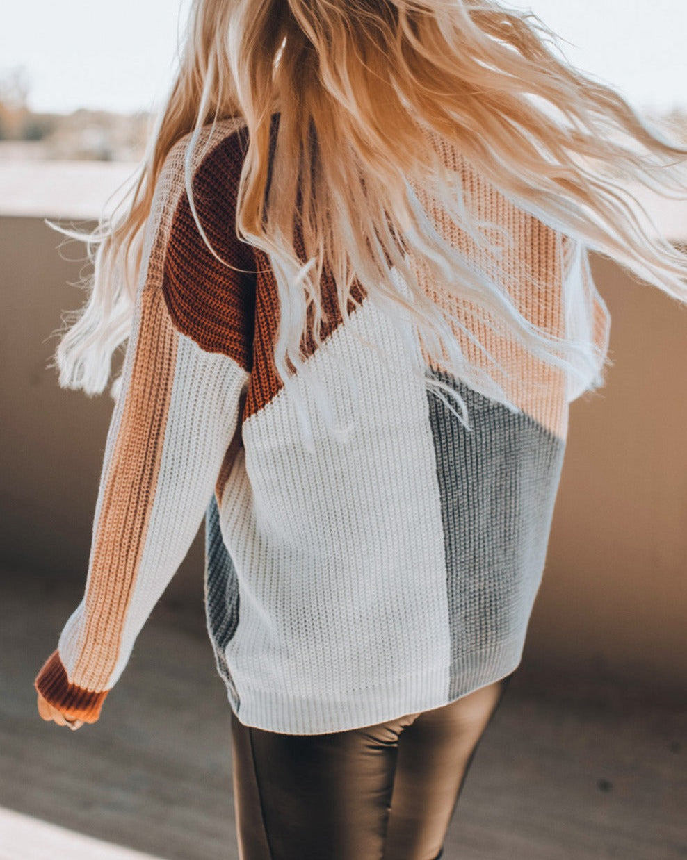 Colorblock Ribbed Trim Crewneck Sweater