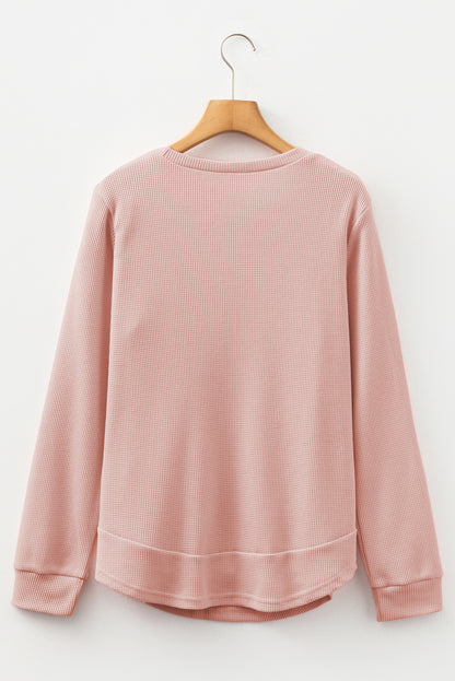 Solid Waffle Knit Long Sleeve Top