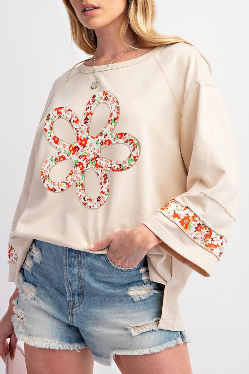 Floral Patchwork Wide 3/4 Sleeve Top