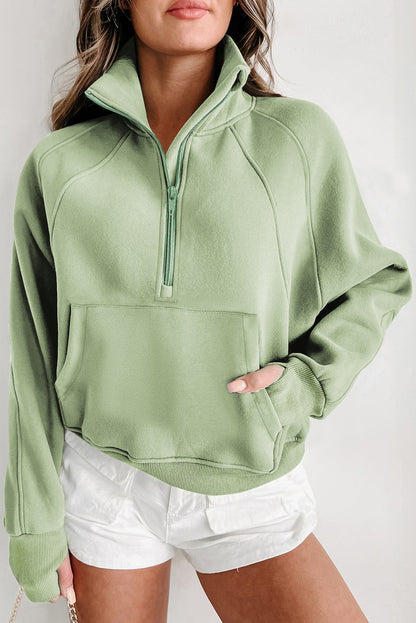 Solid Fleece-Lined Half-Zip Up Collar Sweatshirt
