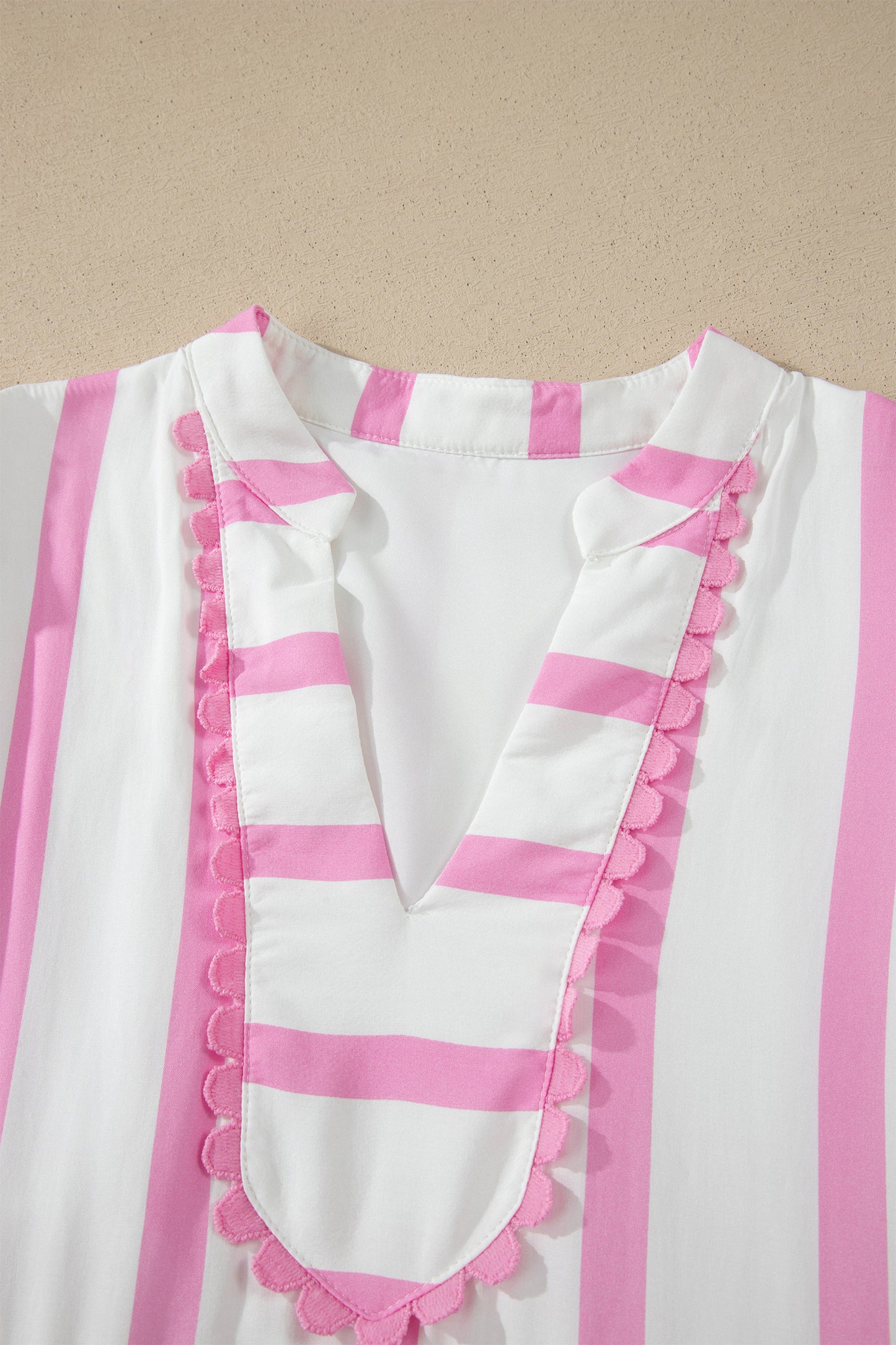 Stripe Ricrac Trim Notched Neck Midi Dress