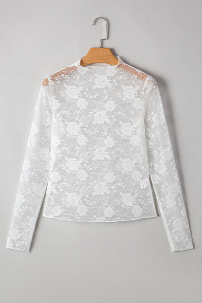 Floral Lace Sheer Mesh Long Sleeve Top