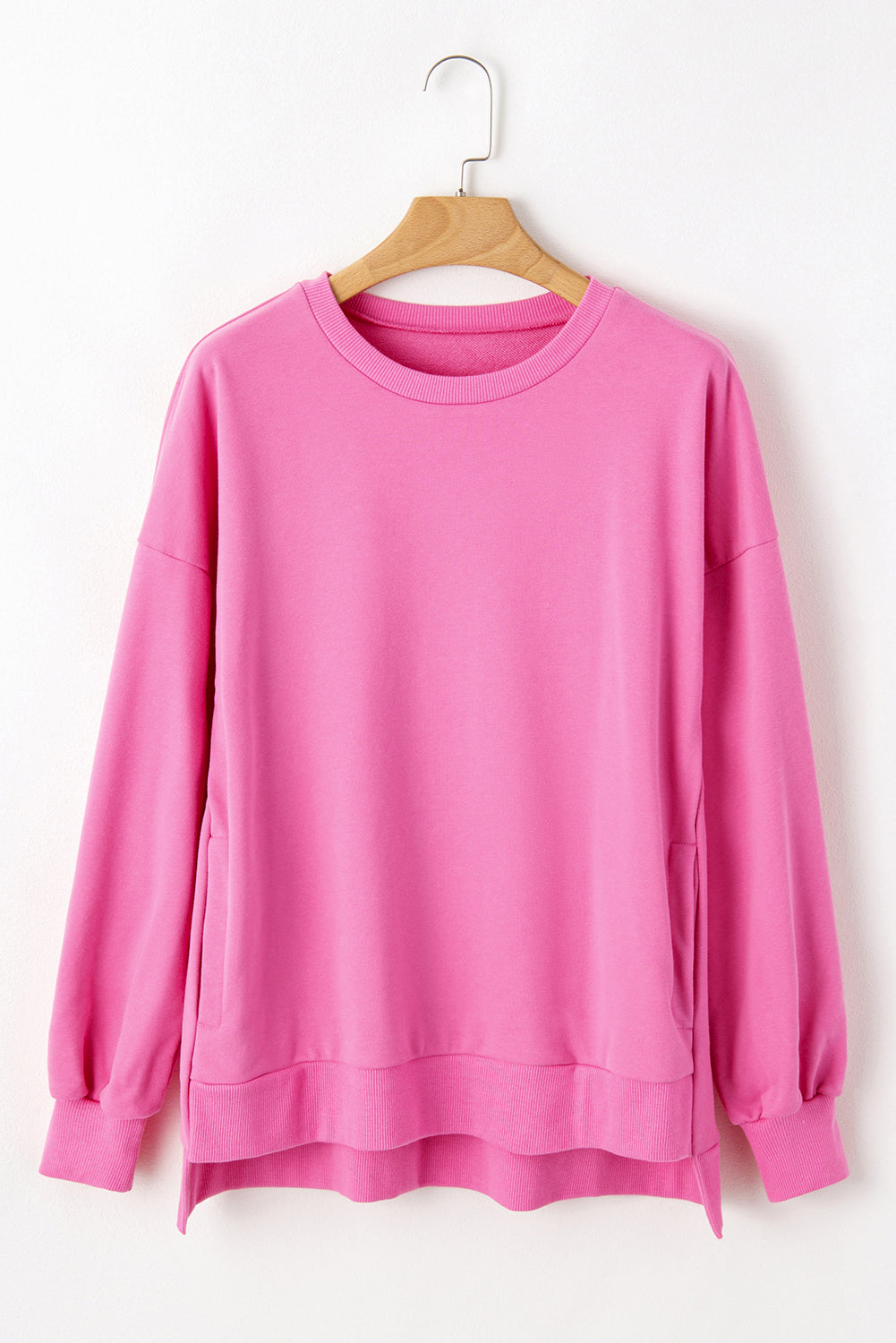 Solid Ribbed Trim Pullover Sweatshirt