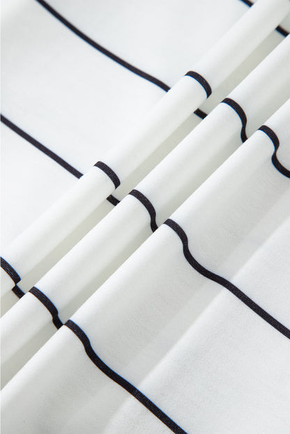 Stripe Zipped V-Neck Long Sleeve Top