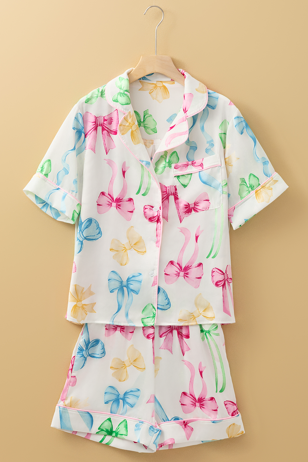 Bow Shirt and Shorts Pajama Set