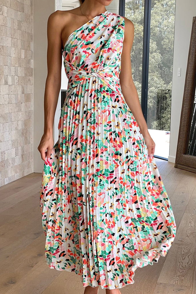 Artsy Floral Pleated Maxi Dress