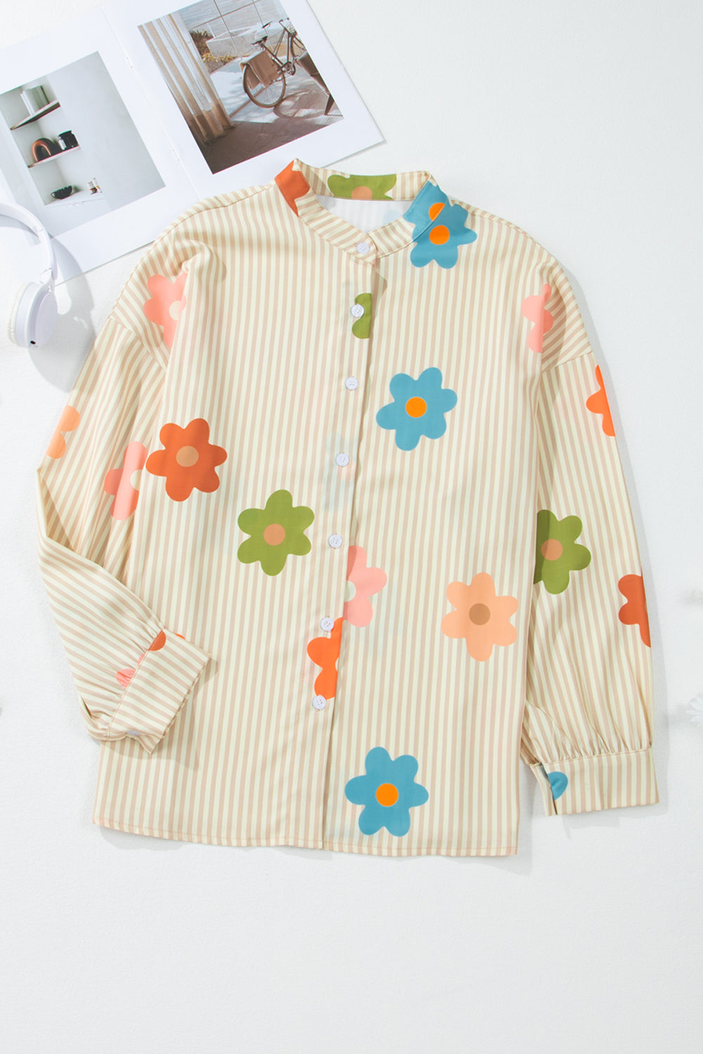 Stripe Floral Button-up Shirt