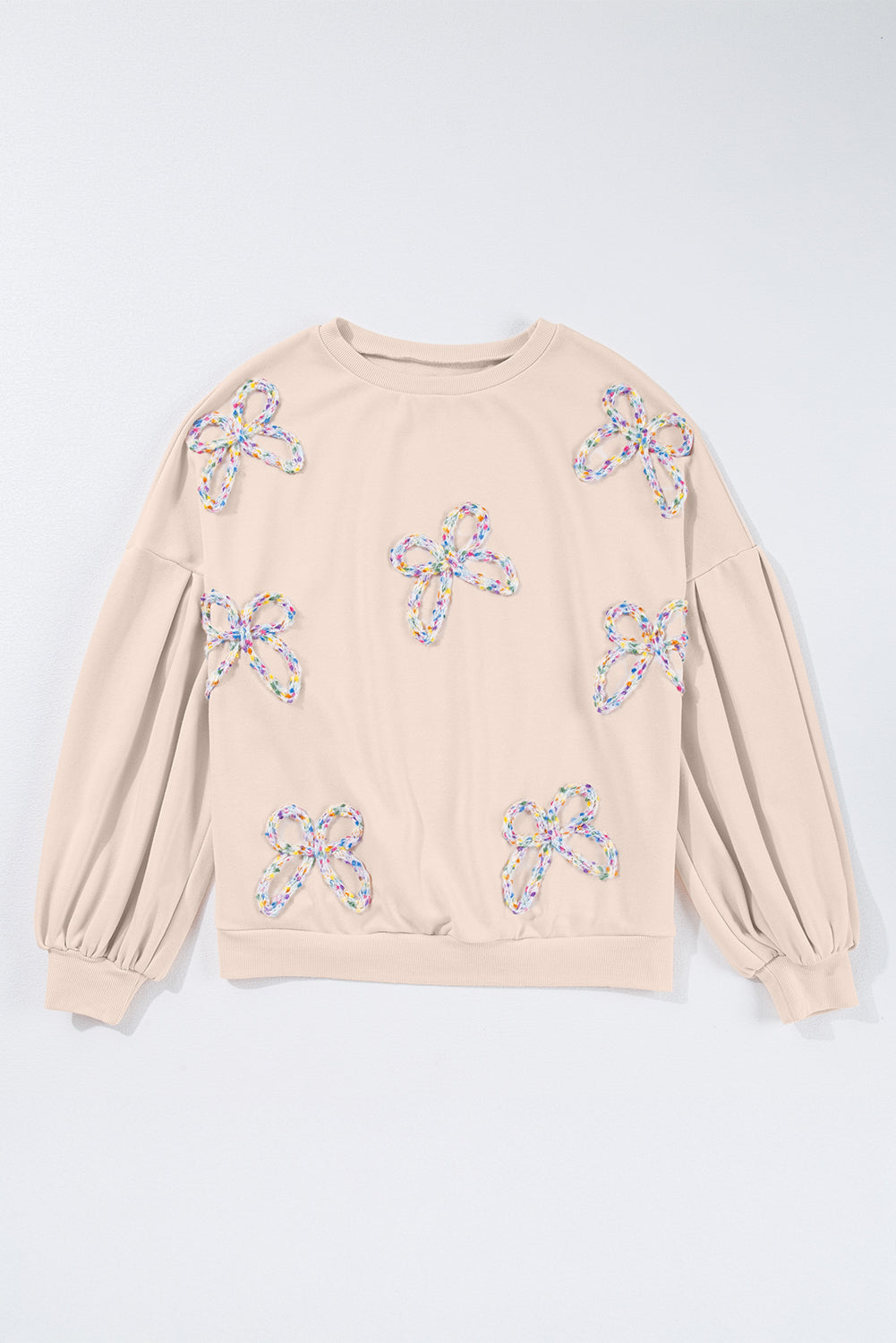 Bow Embroidered Lantern Sleeve Sweatshirt