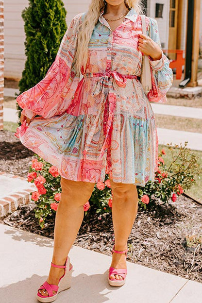 Floral Patchwork Belted Dress Plus Size