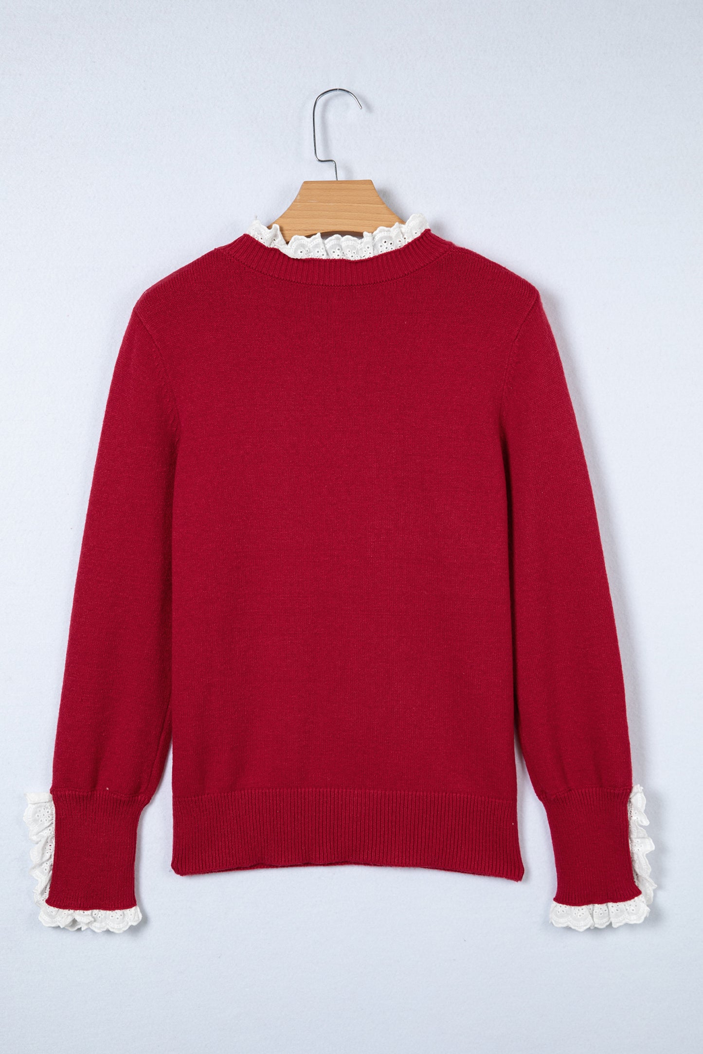 Lace Trim Patchwork Buttoned Cuff Sweater