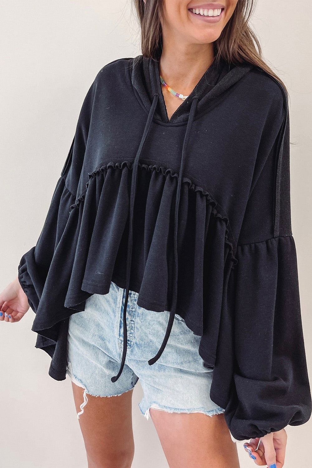 Ruffle Peplum Oversized Hoodie