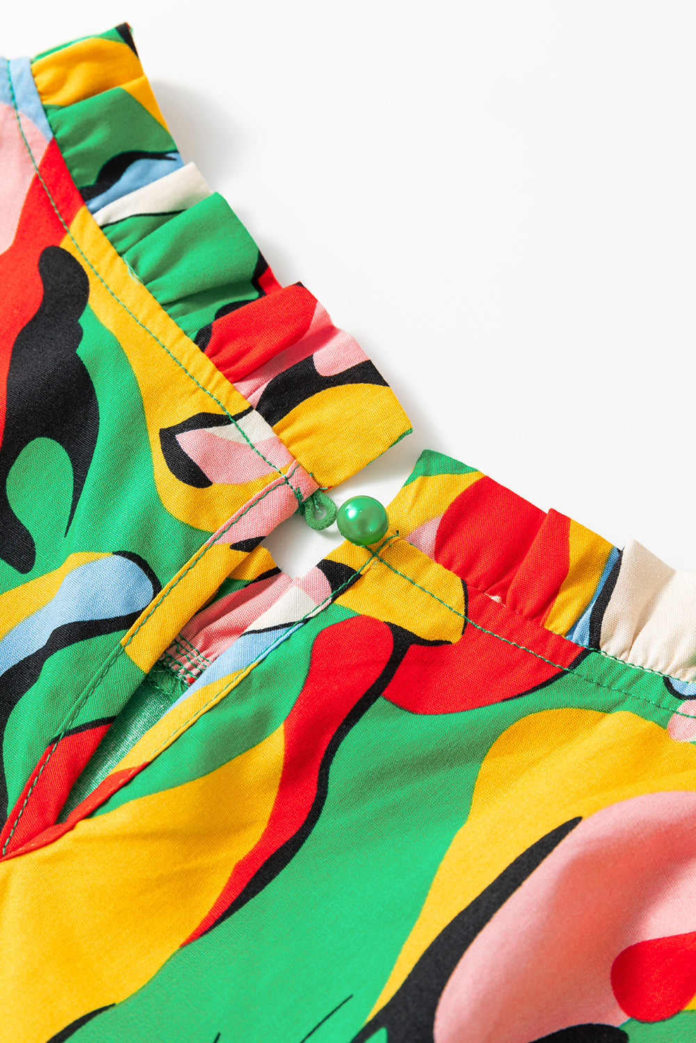 Abstract Frilled Neck Ruffle Sleeve Mini Dress