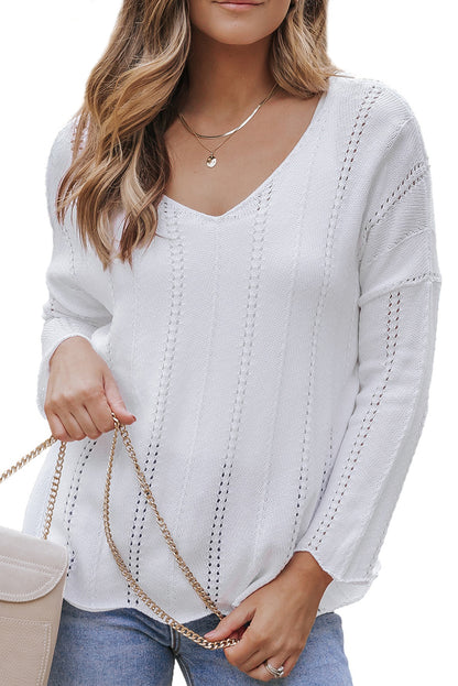 Hollowed Knit V-Neck Sweater