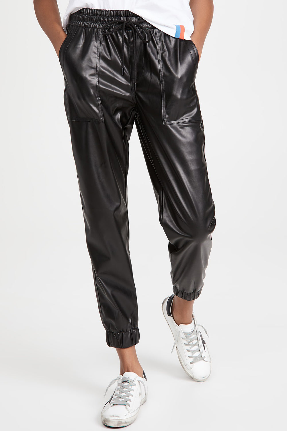 Faux Leather Smocked Waist Joggers