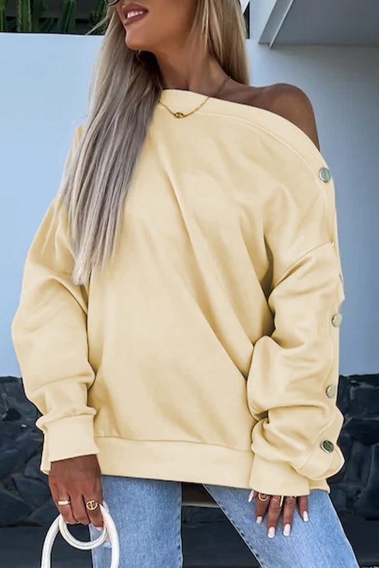 Buttoned Sleeve Drop Shoulder Sweatshirt