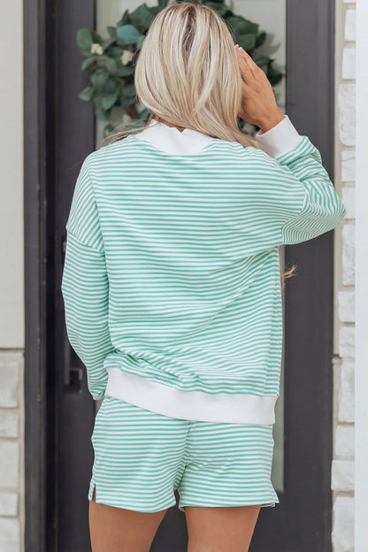 Stripe Oversized Mock Neck Sweatshirt & Shorts Set