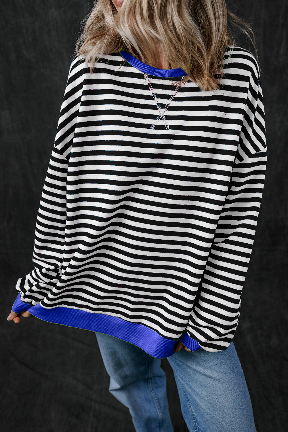 Stripe Contrast Trim Pullover Sweatshirt