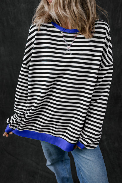 Stripe Contrast Trim Pullover Sweatshirt