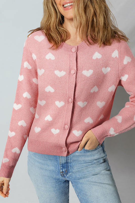 Valentine Heart Button Front Cardigan Sweater