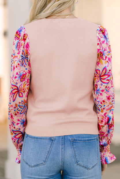 Floral Patchwork Lantern Sleeve Top