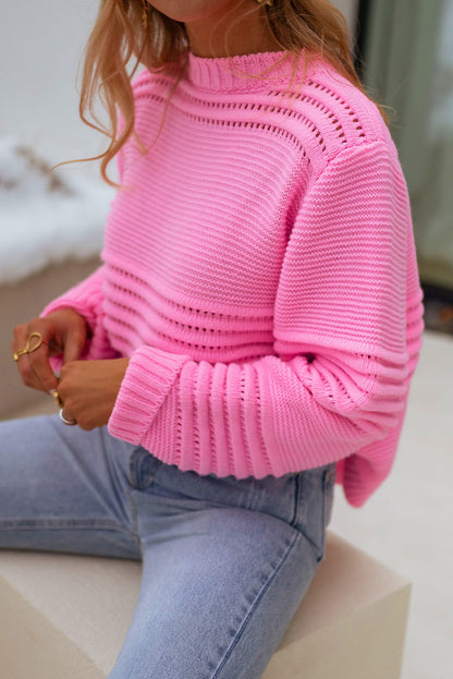 Eyelet Stripe Mock Neck Sweater