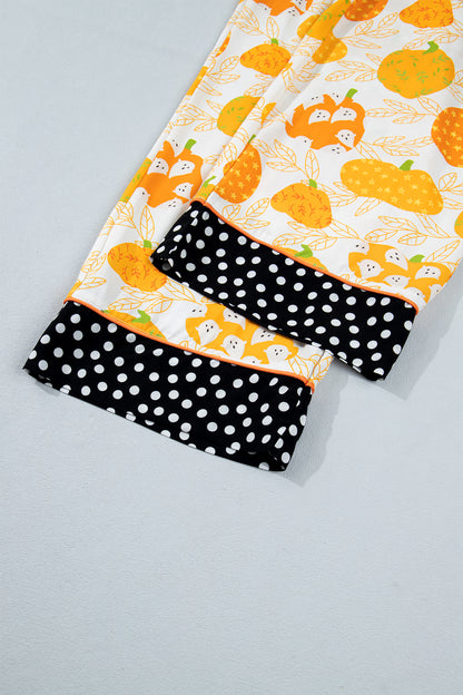 Pumpkin Polka Dot Trim Top & Pants Lounge Set