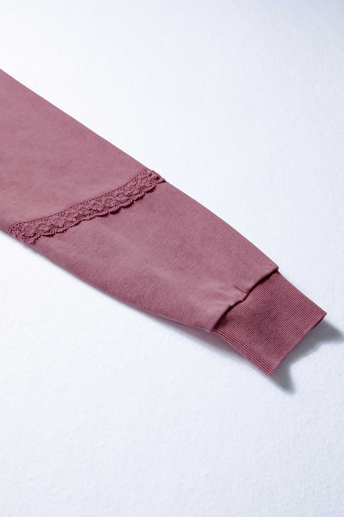 Lace Patchwork Mineral Wash Notched Neck Sweatshirt