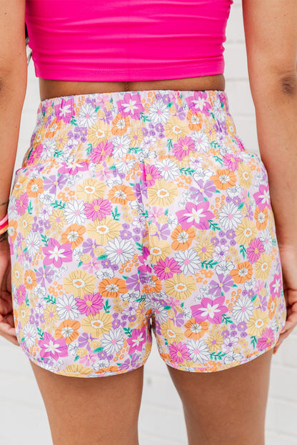 Floral Shirred High Waist Shorts