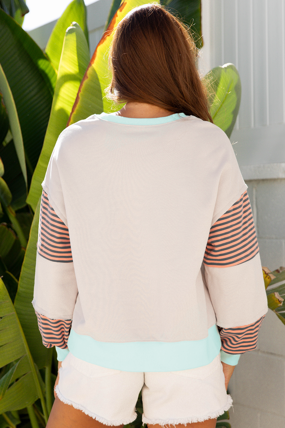 Stripe Colorblock Drop Shoulder Sweatshirt