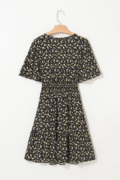 Floral Wrap V-Neck Short Sleeve Mini Dress