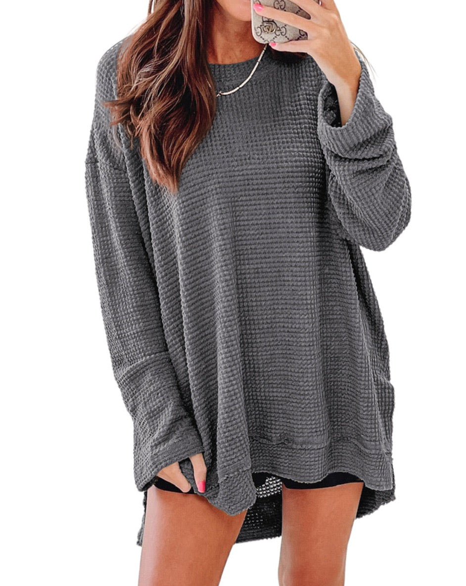 Waffle Oversized Long Sleeve Top