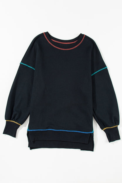 Contrast Stitching Split Hem Sweatshirt