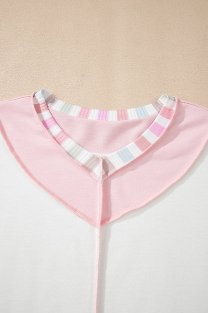 Colorblock Stripe V-Neck Long Sleeve Top