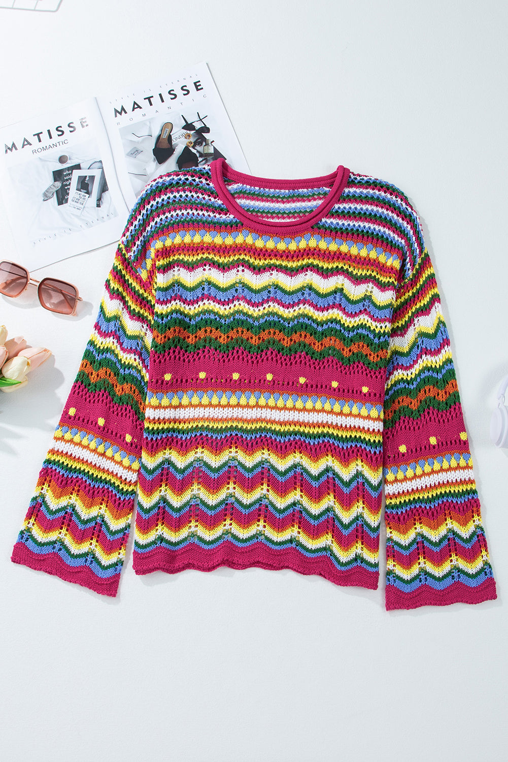 Colorblock Stripe Hollowed Knit Sweater