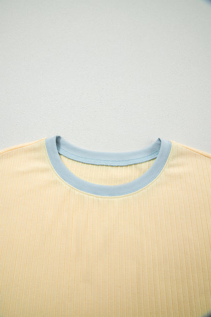Colorblock Trim Ribbed Top & Shorts Set