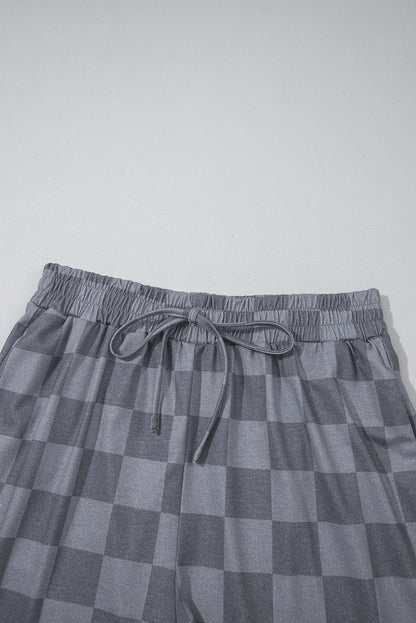 Checker V-Neck Tee & Drawstring Shorts Set