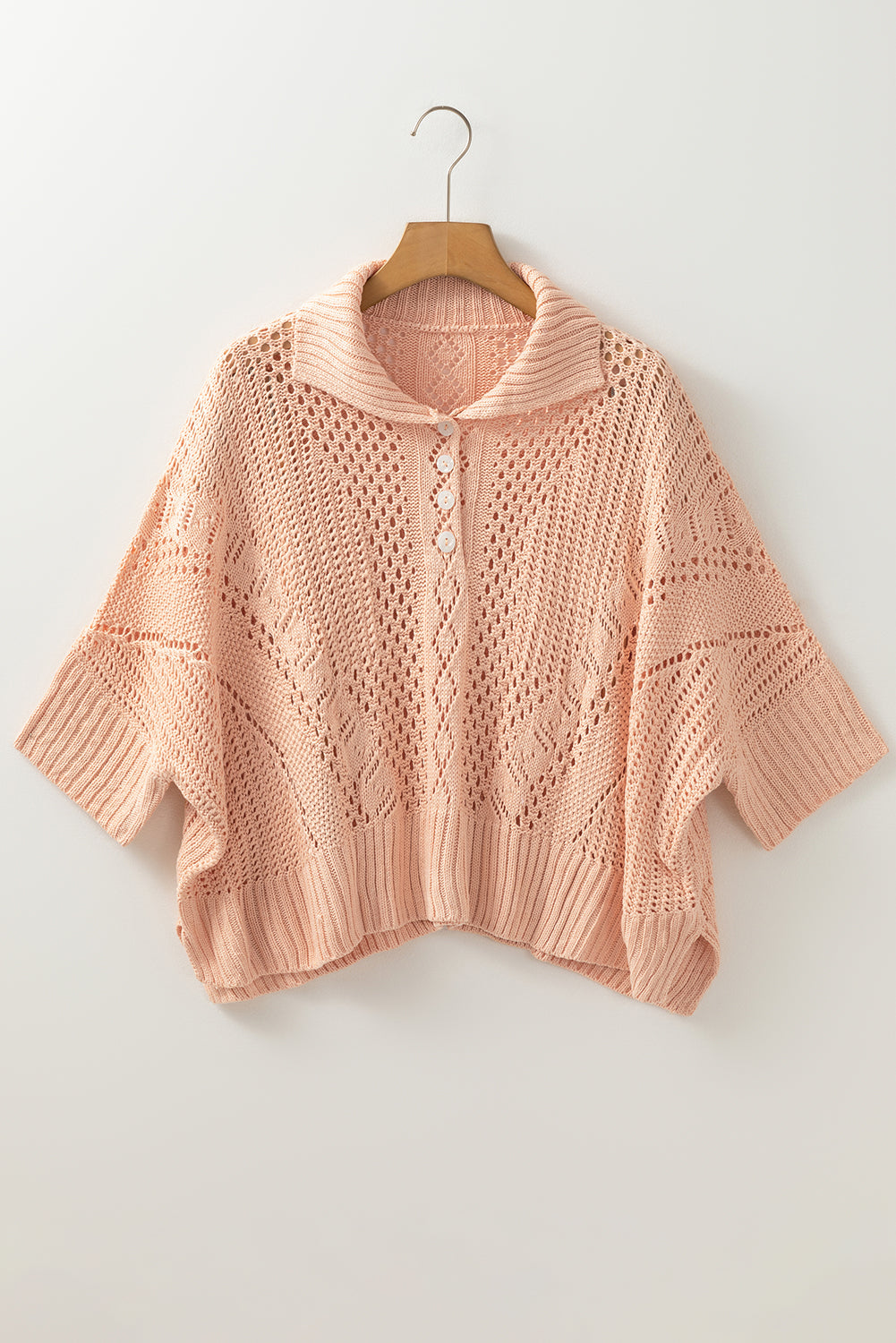 Hollowed Knit 3/4 Dolman Sleeve Sweater